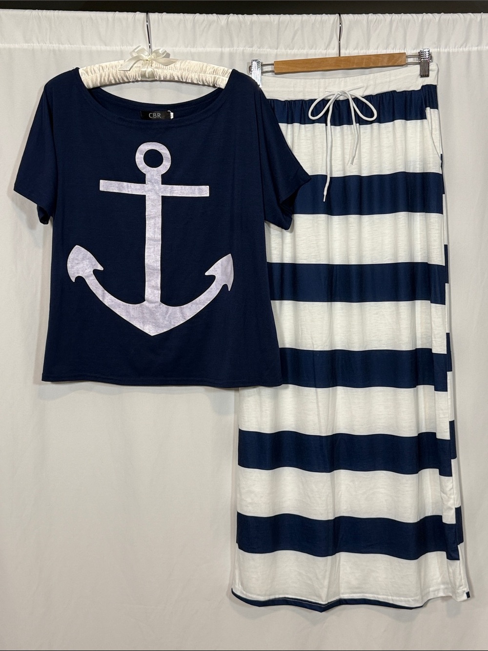 CBR Navy and White Nautical Anchor Tee & Skirt Set